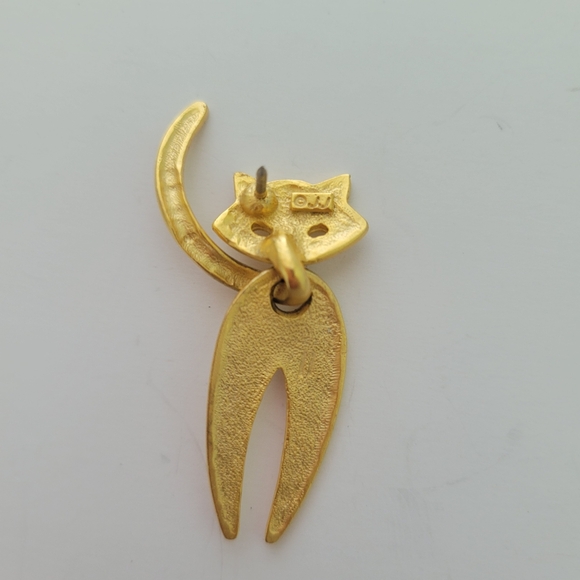 Vintage JJ Jonette Brooch Pin Articulated Cat Brooch Brushed Gold Tone - Picture 3 of 4